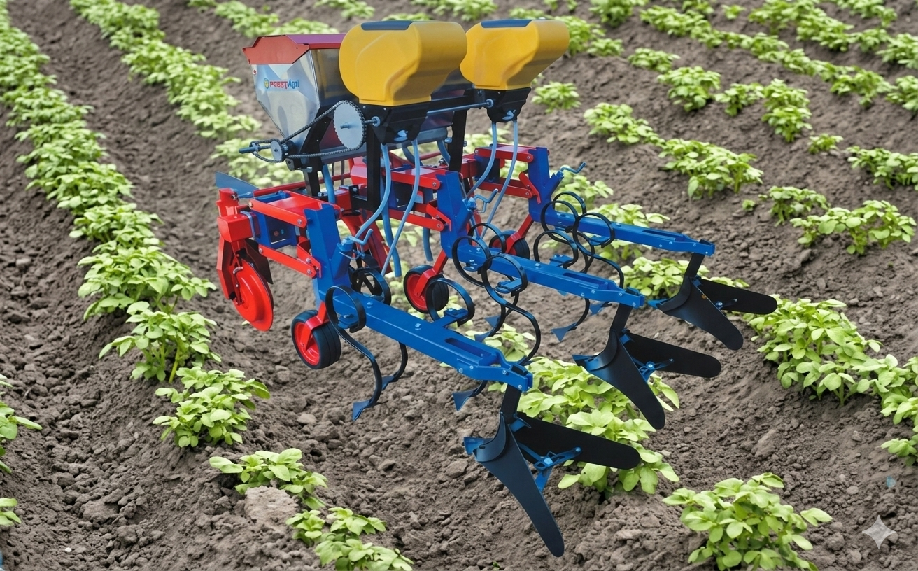 Okopalnik za krompir 4v1 z INOX dozatorji za strune